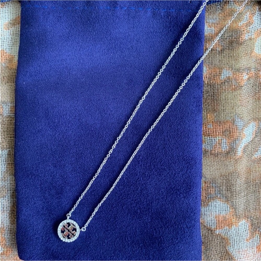 Tory Burch Crystal Logo Circle Necklace - Picture 5 of 7
